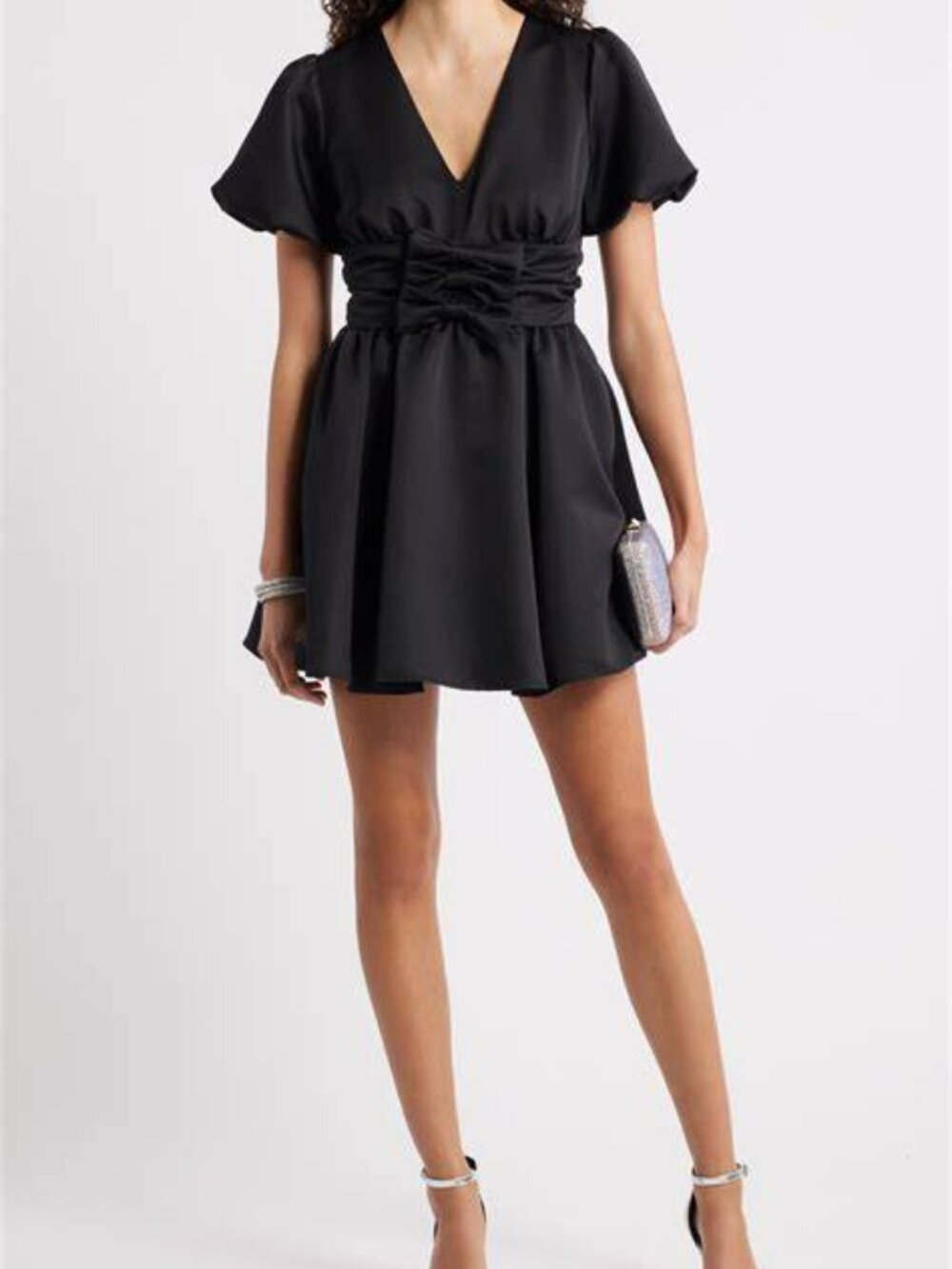Chelsea28 Bow Detail Puff Sleeve Minidress in Black NWT Size: M Cocktail, Party